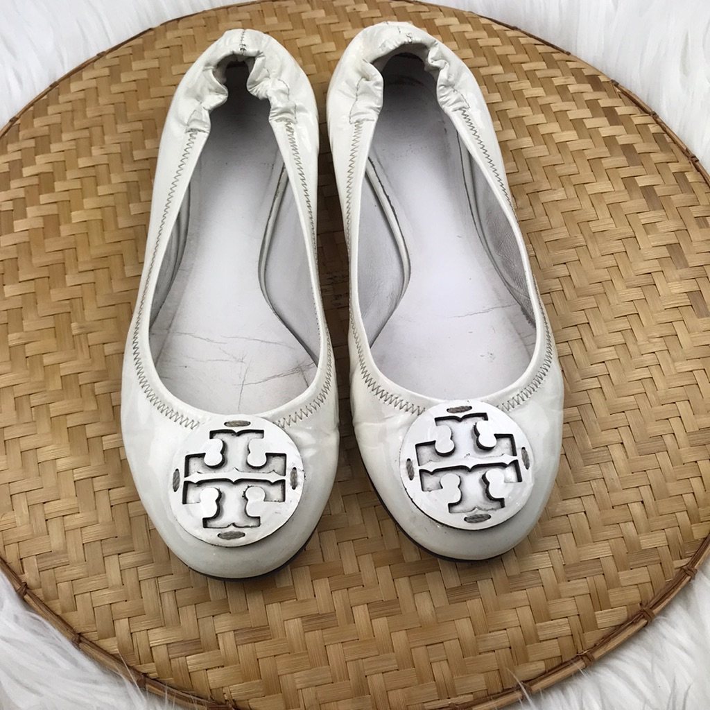 Tory Burch Reva Flats White Patent Leather